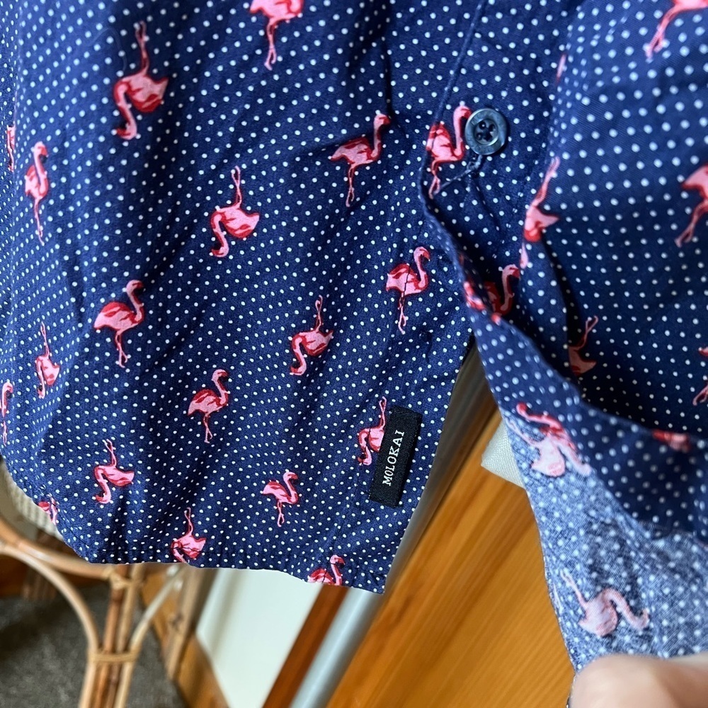 Molokai Short Sleeve Button Up Xl Polka Dot Blue … - image 5